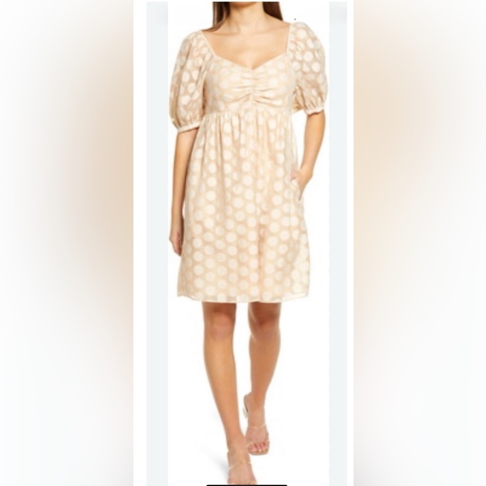 English Factory beige blush polka dot mini dress